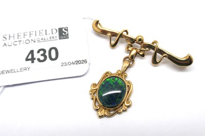 Lot 430 - A 9ct Gold Black Opal Pendant Bar Brooch,...