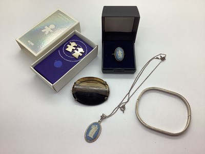 Lot 176 - Wedgwood; A Blue Jasperware Oval Cameo Pendant,...