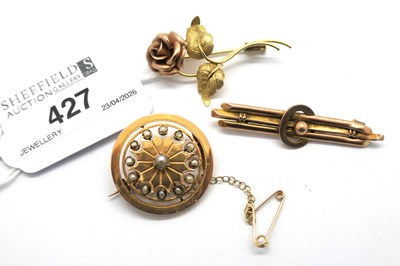 Lot 427 - An Antique Pearl Inset Circular Panel Brooch,...