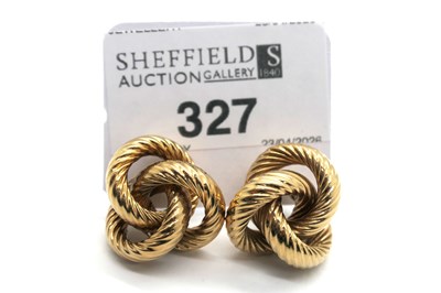 Lot 327 - A Pair of 9ct Gold Knot Earrings, allover...
