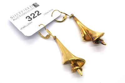 Lot 322 - A Pair of 9ct Gold Drop Earrings, stylised...