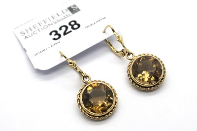 Lot 328 - A Pair of Single Stone Drop Earrings, circular...