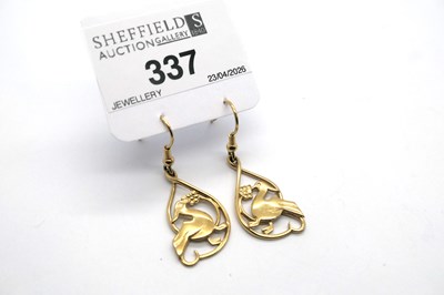 Lot 337 - Ola Marie Gorie; A Pair of 9ct Gold Drop...