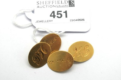 Lot 451 - A Pair of 18ct Gold Cufflinks, the initialled...