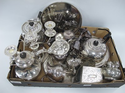 Lot 1297 - Silver Plated Teaware, trays, candelabra,...