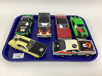 Lot 736 - Six 1:32 scale slot cars. All with an American...
