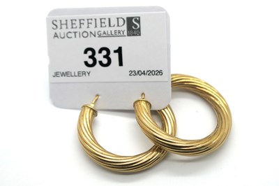 Lot 331 - A Pair of Modern Hoop Earrings, twisted design,...