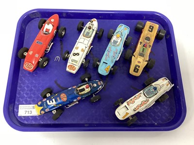 Lot 713 - Six 1:32 scale slot cars. All with a...