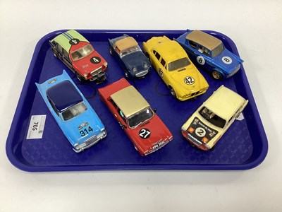Lot 705 - Seven 1:32 scale slot cars. Mostly with a...