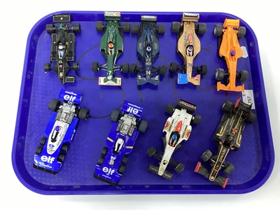 Lot 757 - Nine 1:32 scale slot cars. Mostly with a...