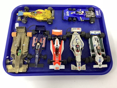 Lot 709 - Seven 1:32 scale slot cars. Mostly with a...