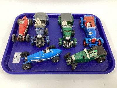 Lot 703 - Six 1:32 scale slot cars. Mostly with a circa...