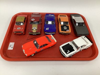 Lot 723 - Seven 1:32 scale slot cars mostly with an...