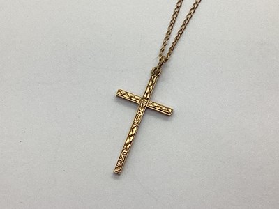 Lot 157 - A 9ct Gold Textured Cross Pendant,...