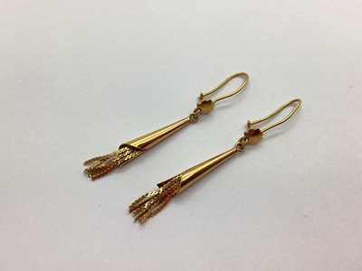 Lot 142 - A Pair of Unusual Tassel Earrings, the cone...