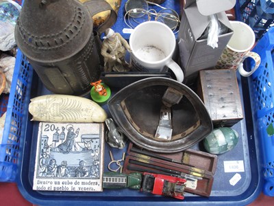 Lot 1406 - Candle Lamp, mini helmet, scalpels, XIX...