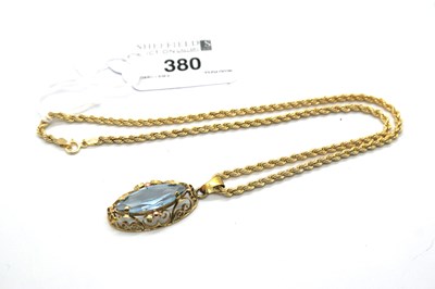Lot 380 - A Marquise Cut Single Stone Pendant, claw set...