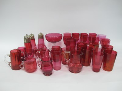 Lot 1300 - Quantity of cranberry coloured glassware,...