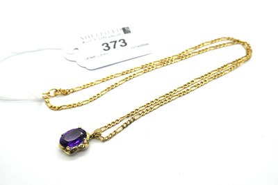 Lot 373 - A 9ct Gold Amethyst Single Stone Pendant, claw...