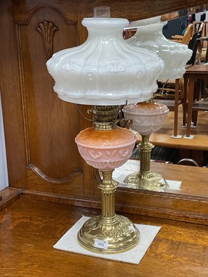 Lot 1625 - A Victorian Art Nouveau Oil Lamp - the brass...