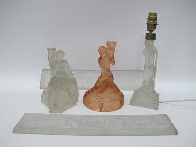 Lot 1238 - Three Circa 1930s Art Deco Frosted Glass Lady...