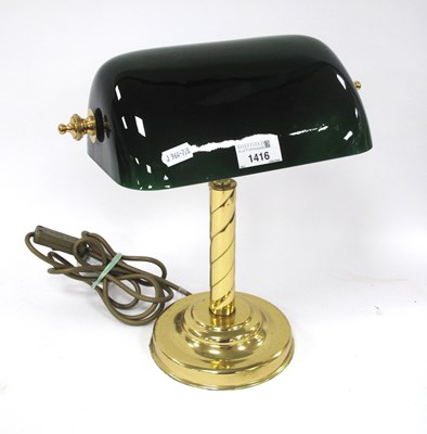 Lot 1416 - A Vintage Banker's Desk Lamp - green glass...