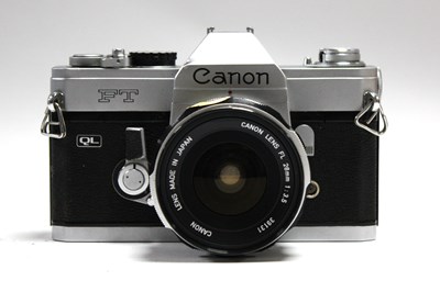 Lot 836 - Canon FT QL 35mm SLR Film Camera, silver, with...