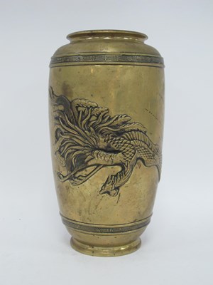 Lot 1309 - A Meiji Period Japanese Brass Vase, with high...