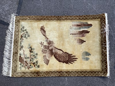 Lot 1570 - Chinese Tasseled Wool Rug, featuring Eagle in...