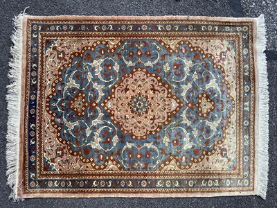 Lot 1467 - Fine Silk Qum Tasseled Rug, made in Iran,...