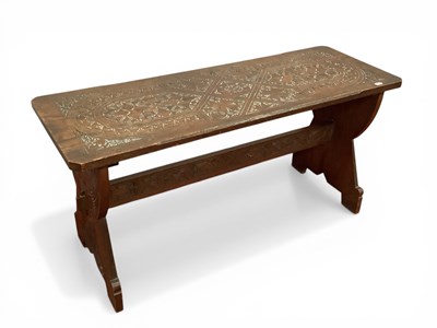 Lot 1615 - Oak Bench, Arts & Crafts Moorish bench,...