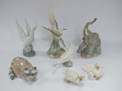 Lot 1212 - Seven Spanish Lladro NAO porcelain animal...