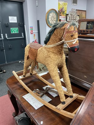 Lot 1564 - Vintage plush rocking horse, featuring wooden...