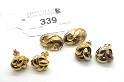 Lot 339 - A Pair of Three Colour Earrings, together with...
