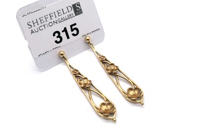 Lot 315 - Ola Marie Gorie; A Pair of 9ct Gold Drop...