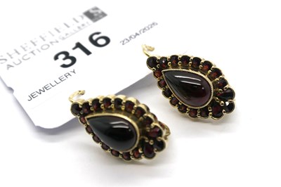 Lot 316 - A Pair of Antique Style Garnet Inset Earrings,...