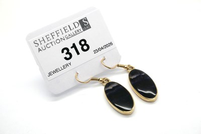 Lot 318 - A Pair of 9ct Gold Blue John Inset Oval Panel...
