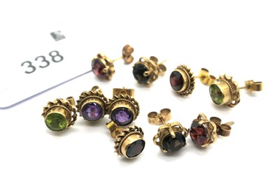Lot 338 - 9ct Gold and Other Single Stone Earrings, claw...