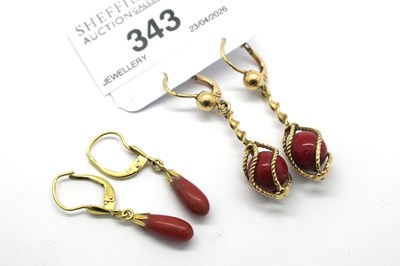 Lot 343 - A Pair of Drop Earrings, each drop bead within...