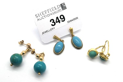 Lot 349 - Turquoise Bead Drop Earrings, together with...