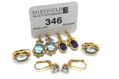 Lot 346 - Four Pairs of Single Stone Earrings, including...
