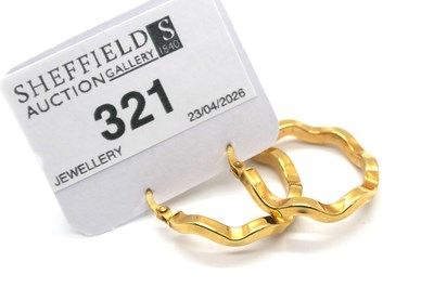 Lot 321 - A Pair of Wavy Hoop Earrings, stamped "375".