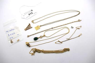 Lot 415 - A Modern Drop Pendant, stamped "375", on a...