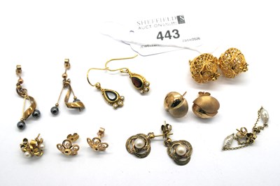 Lot 443 - A Collection of Assorted Earrings, including...