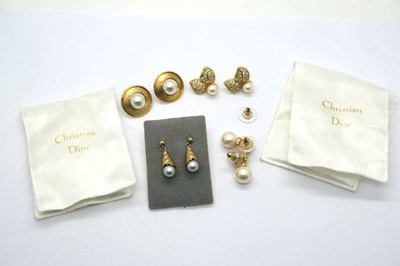 Lot 442 - A Pair of 9ct Gold Pearl Inset Drop Earrings,...