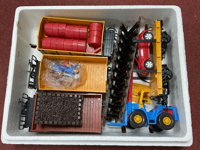 Lot 429 - Four LGB G scale four-wheel wagons, with a car...
