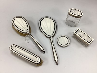Lot 53 - A Hallmarked Silver and Enamel Vanity Set,...