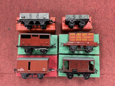Lot 768 - Six boxed Hornby 0 gauge wagons: a No.50 goods...