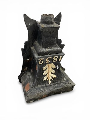 Lot 1608 - Lead Drainpipe Hopper, dated 1832 under leaf...