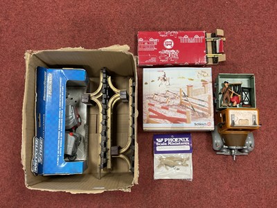 Lot 418 - A box of G scale accessories: three buffer...